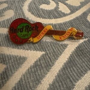 Hard Rock Cafe Festive Guitar Pin with Red and Green